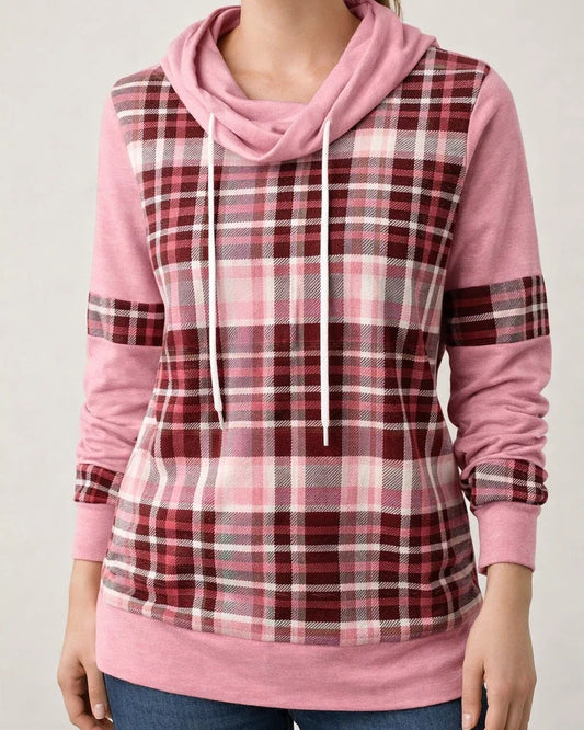 Autumn New Women's Plaid Printed Long-sleeved High Neck Loose Casual Temperament Commuter Tops | JRSEE:0d4c3d4c-85b9-4fc4-b77c-709b89539b53