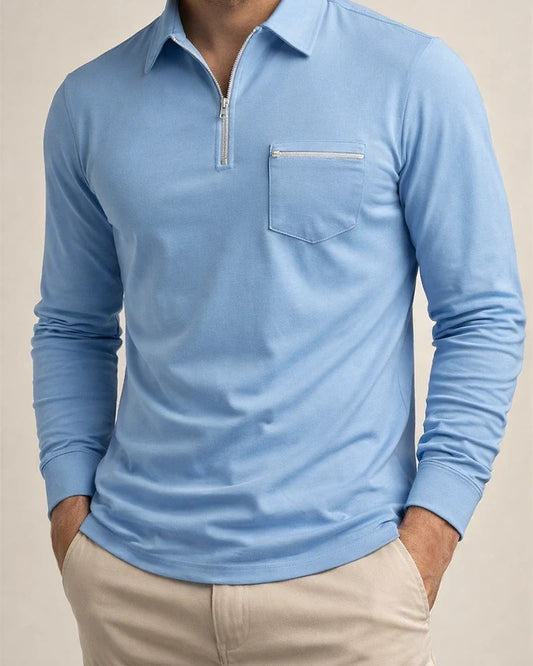 Autumn POLO Shirt Zipper Pocket Decoration Men's Solid Color Casual Loose Type Long-sleeved Sports Polo Shirt | JRSEE:134cd24e-bb91-46fa-bcdd-9f9521fca3e6