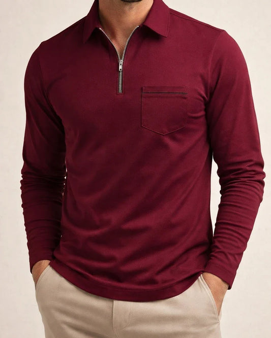 Autumn POLO Shirt Zipper Pocket Decoration Men's Solid Color Casual Loose Type Long-sleeved Sports Polo Shirt | JRSEE:ddc103a6-966f-4821-bb23-ed818046d0c5
