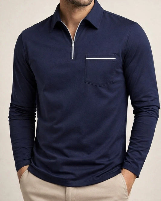 Autumn POLO Shirt Zipper Pocket Decoration Men's Solid Color Casual Loose Type Long-sleeved Sports Polo Shirt | JRSEE:d6d10314-3572-4343-b24e-363e99caa80c
