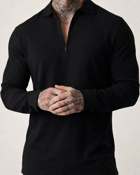 Autumn Solid Color Large Size Half Zipper Waffle Breathable Lapel Polo Polo Shirt Long Sleeve Casual T-shirt | JRSEE:5886be4e-5b7c-4142-8cc2-f120d1167c58