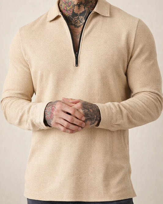 Autumn Solid Color Large Size Half Zipper Waffle Breathable Lapel Polo Polo Shirt Long Sleeve Casual T-shirt | JRSEE:90e62478-e92e-4374-bc33-fa6fc9c84831