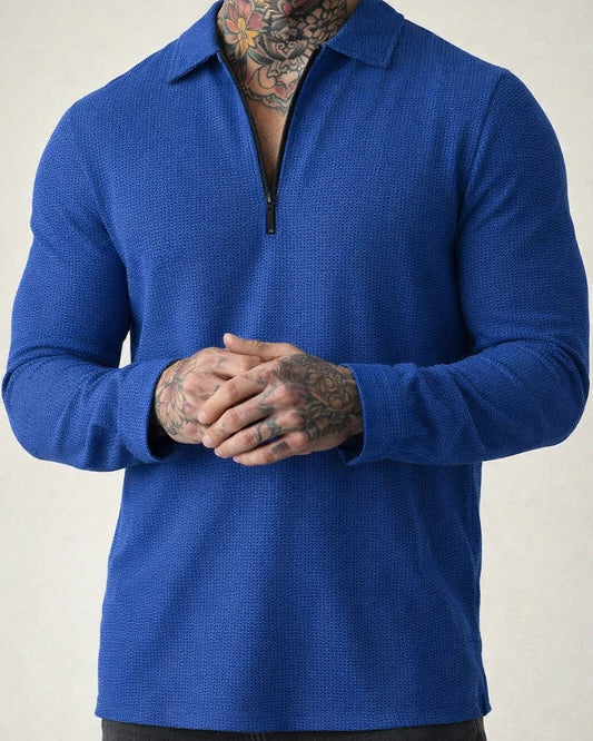 Autumn Solid Color Large Size Half Zipper Waffle Breathable Lapel Polo Polo Shirt Long Sleeve Casual T-shirt | JRSEE:390f3cc0-68b0-4fc7-a35a-dd037a4ba031