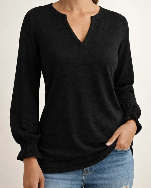 Autumn Tops Women New V Neck Splicing Loose Solid Color Long-sleeved Comfortable Casual T-shirt Women's | JRSEE:76ccb38f-9df4-4ddb-8079-fa73ed962b8d