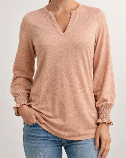 Autumn Tops Women New V Neck Splicing Loose Solid Color Long-sleeved Comfortable Casual T-shirt Women's | JRSEE:8efe37fa-38af-46e9-b4bd-6214decacfba