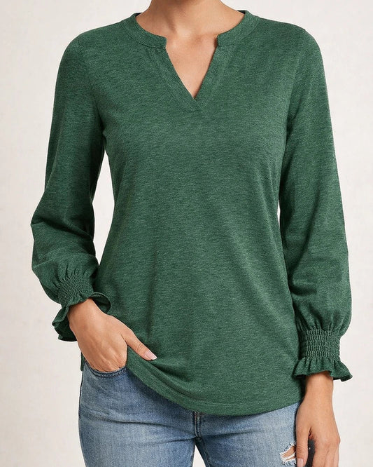 Autumn Tops Women New V Neck Splicing Loose Solid Color Long-sleeved Comfortable Casual T-shirt Women's | JRSEE:cd1895fd-b706-4940-ba06-1980f516711e