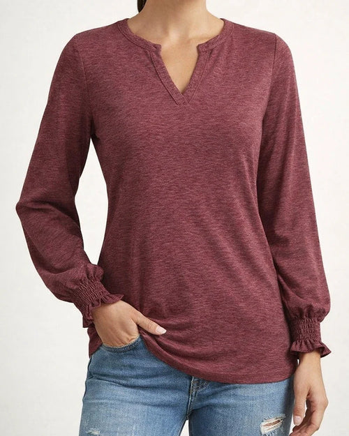 Autumn Tops Women New V Neck Splicing Loose Solid Color Long-sleeved Comfortable Casual T-shirt Women's | JRSEE:a5a2edbb-0416-4544-8c10-7e48f3bcdeaf