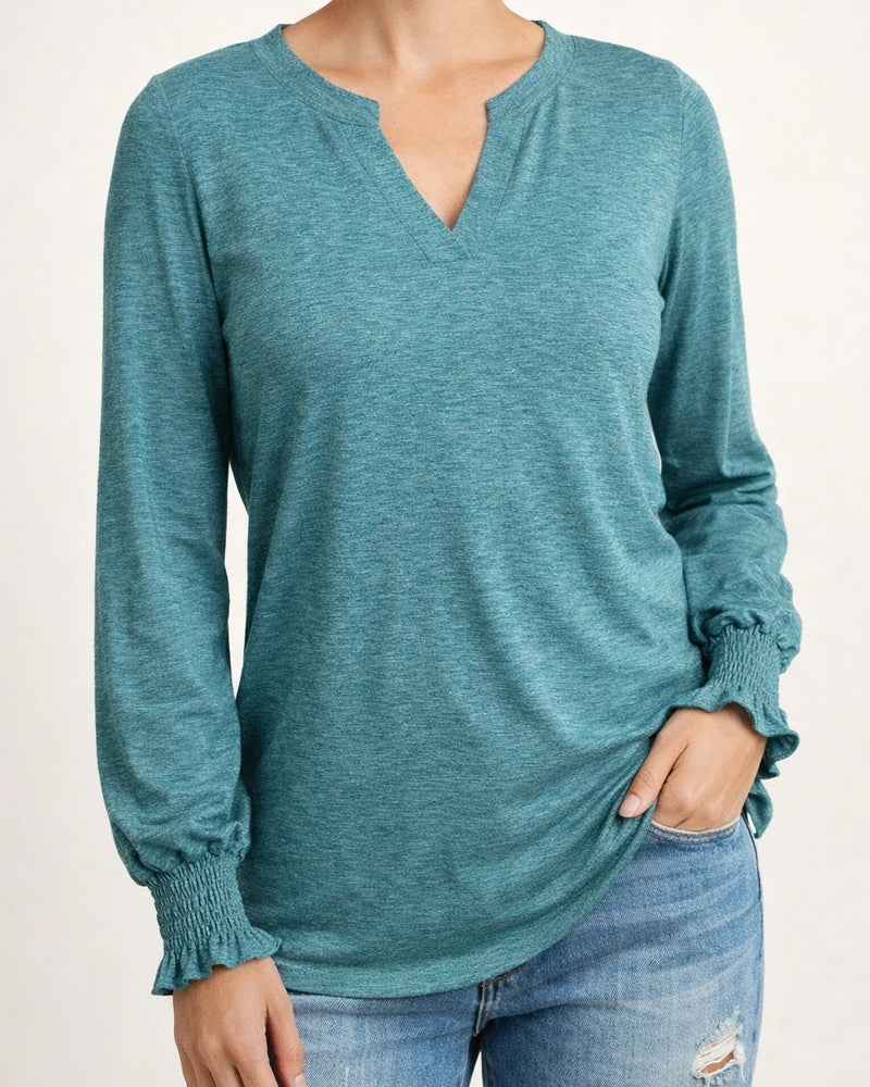 Autumn Tops Women New V Neck Splicing Loose Solid Color Long-sleeved Comfortable Casual T-shirt Women's | JRSEE:621e746e-3b7f-4010-9be4-c1a5dc7bc510