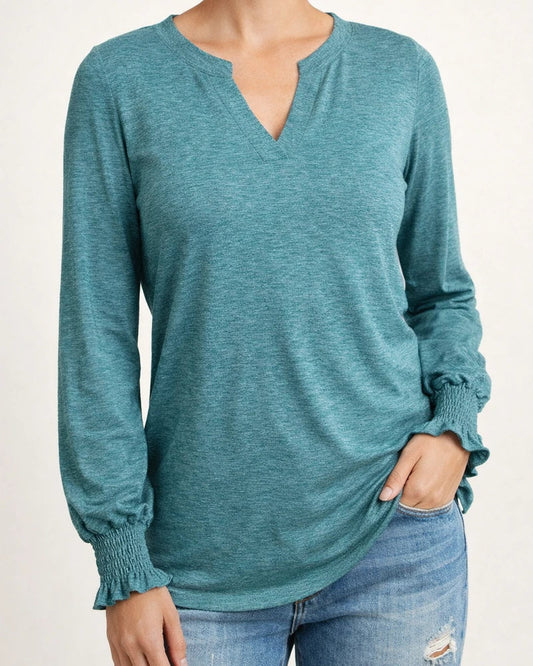 Autumn Tops Women New V Neck Splicing Loose Solid Color Long-sleeved Comfortable Casual T-shirt Women's | JRSEE:621e746e-3b7f-4010-9be4-c1a5dc7bc510