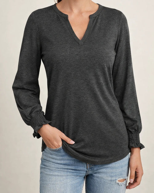 Autumn Tops Women New V Neck Splicing Loose Solid Color Long-sleeved Comfortable Casual T-shirt Women's | JRSEE:9546c048-b8c7-40ae-80ae-8a9d60bf8e05