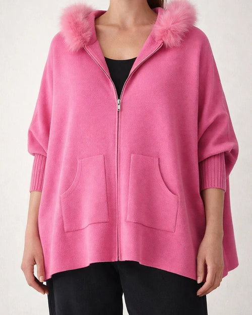 Autumn/Winter Fashion Oversized Pocket Zipper Solid Color Chunky Fur Collar Knit Hooded Jacket | JRSEE:5a634224-cd96-4880-b6df-1e00b32b443d
