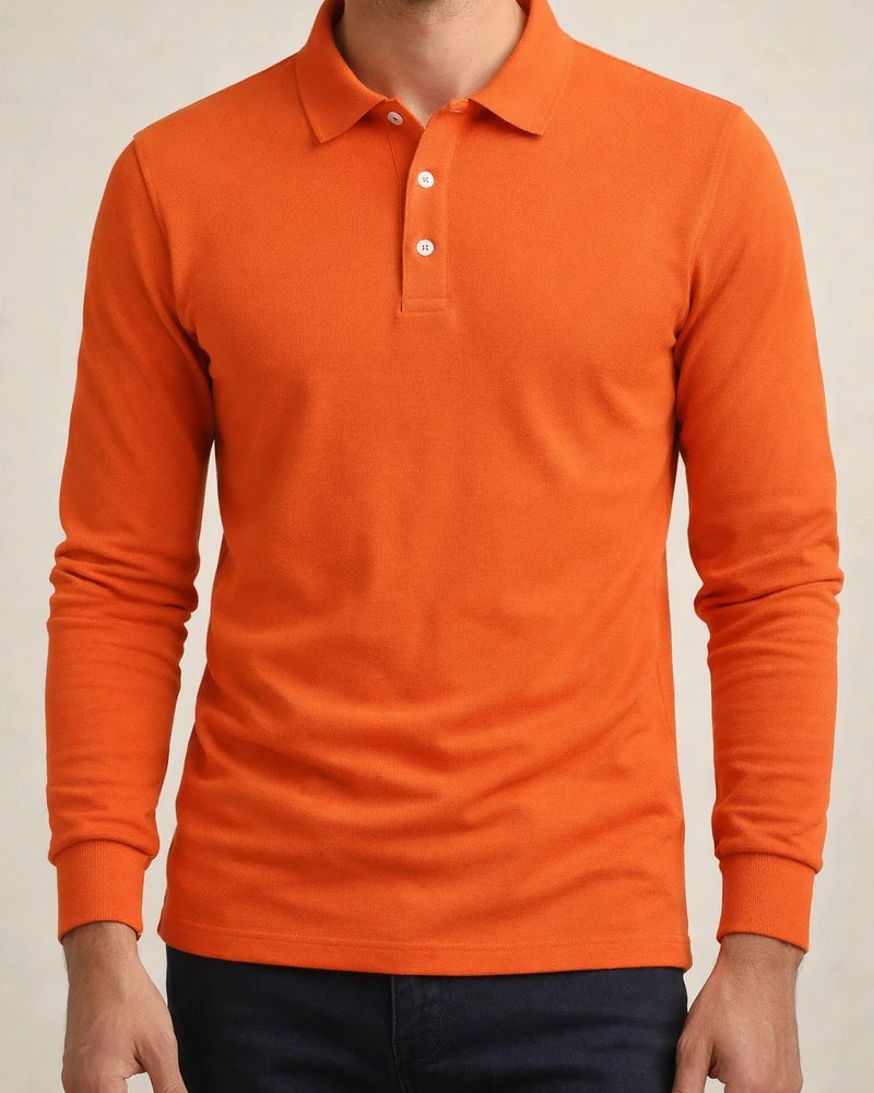 Autumn/Winter Men's Fashion Color Collar Slim-Fit Casual Long-Sleeve Polo Shirt | JRSEE:25c86156-342d-4662-9982-a85ec72c4ec8