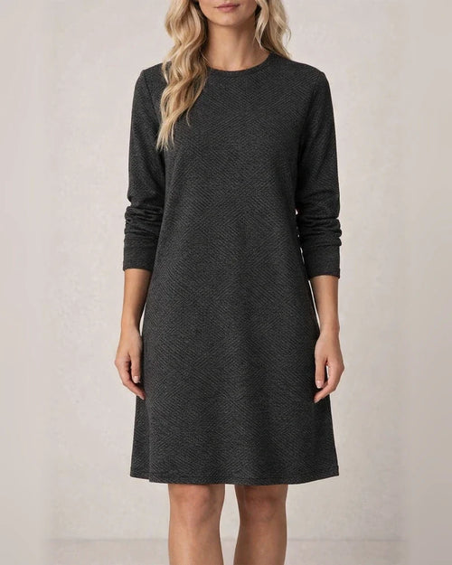 Autumn Women's Dresses New Solid Color Diagonal Check Textured Round Neck Long-sleeved Casual | JRSEE:ad8c966b-2868-402e-b76b-0b18b60d8a23