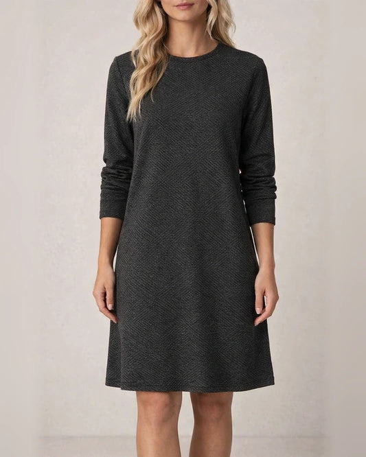 Autumn Women's Dresses New Solid Color Diagonal Check Textured Round Neck Long-sleeved Casual | JRSEE:ad8c966b-2868-402e-b76b-0b18b60d8a23