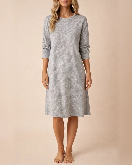 Autumn Women's Dresses New Solid Color Diagonal Check Textured Round Neck Long-sleeved Casual | JRSEE:923e25f3-3836-4b48-88b9-5f7bc5a41a98