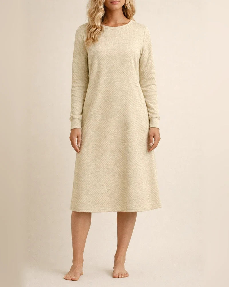 Autumn Women's Dresses New Solid Color Diagonal Check Textured Round Neck Long-sleeved Casual | JRSEE:17b906ca-0f66-4b22-bd1f-c3fe44be37ba