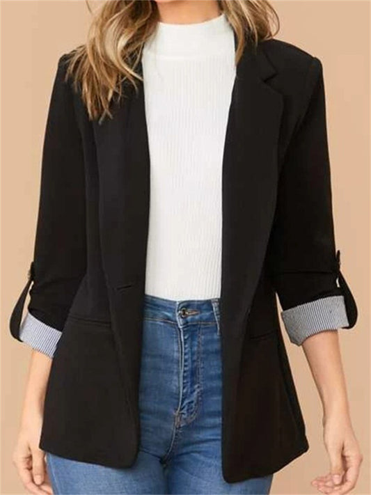 Autumn and Winter Jacket Splicing Lapel Slim-type Cardigan Seven-minute Sleeve Suit Temperament Commuting Solid Color Suit