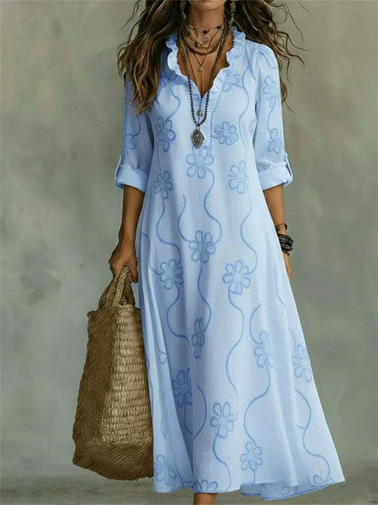 Women's Spring New Arrival 3D-Printed Long-Sleeve Plus-Size A-Line Dress