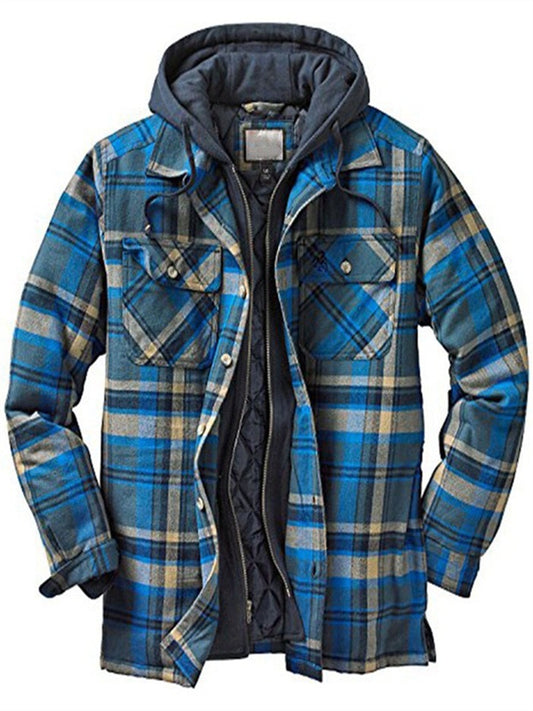 Men's Fall/Winter Thickened Cotton Checkered Long-Sleeve Relaxed Jacket