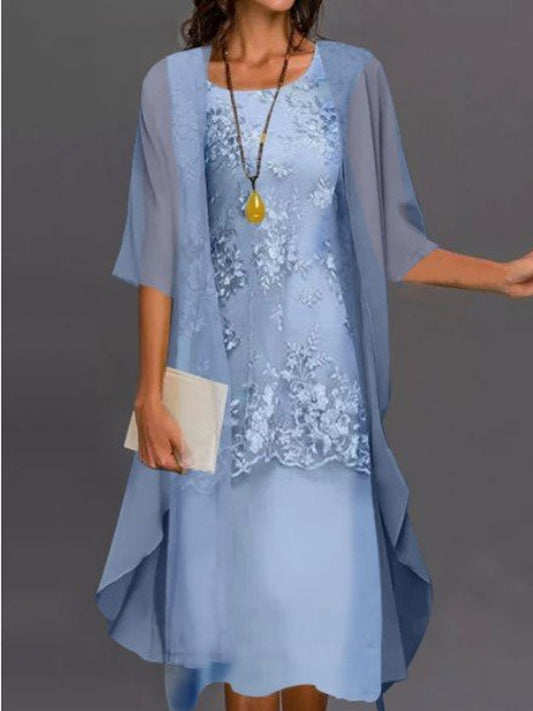 Fashionable and Elegant Lace Chiffon Dress Two Piece Set
