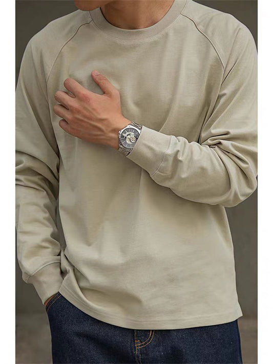 American Vintage 100% Cotton Raglan Long Sleeve T-Shirt Solid Color Base Layer Autumn Men's