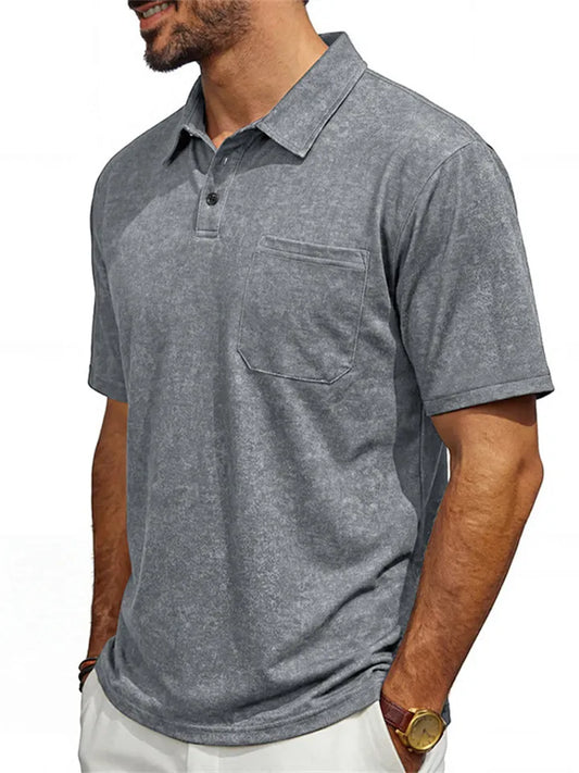 Men's Distressed Collared Polo Shirt – Summer Relaxed-Fit Short-Sleeve Retro Top