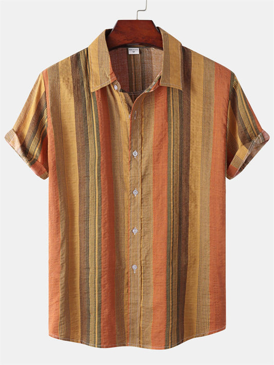 Men's Shirt Button Up Shirt Summer Shirt Casual Shirt Light Yellow Yellow Pink Red & White Orange Short Sleeve Striped Turndown Street Daily Print Clothing Apparel Stylish Casual Classic