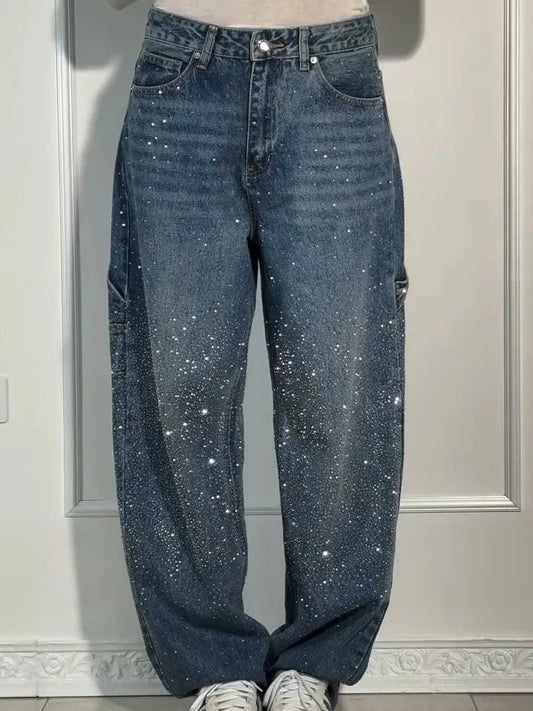 New Women's Fashion Starry Rhinestone Jeans Casual Long Pants
