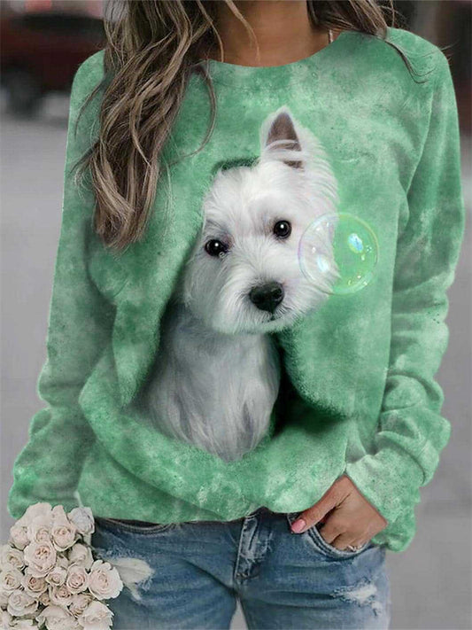 Ladies Animal Pet Cat Dog Floral Fashion Women's Round Neck Sweatshirt Top