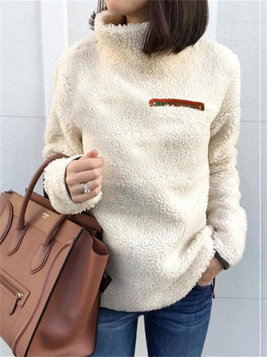 Fall New Arrival Women's Fashion Sweater with Zipper and High Neck Base Layer Top