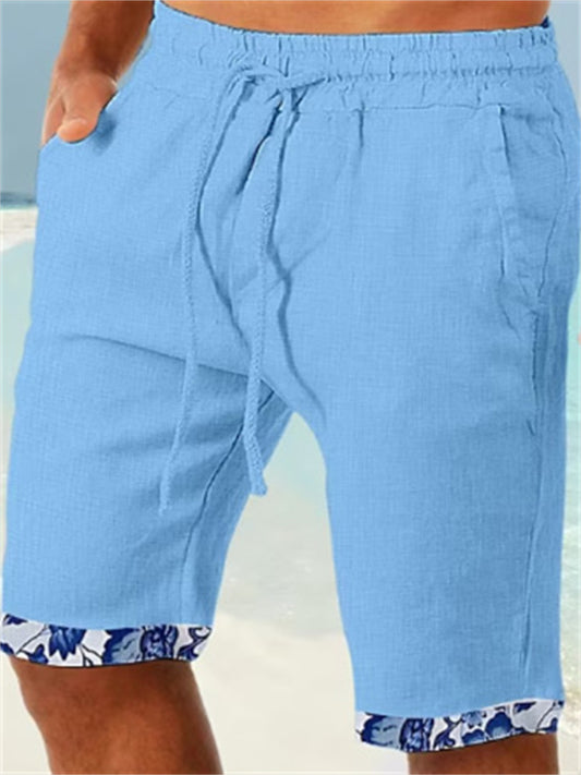 Men's Shorts Summer Shorts Beach Shorts Pocket Drawstring Elastic Waist Coconut Tree Patchwork Comfort Breathable Short Casual Daily Holiday Sports Fashion White Sky Blue