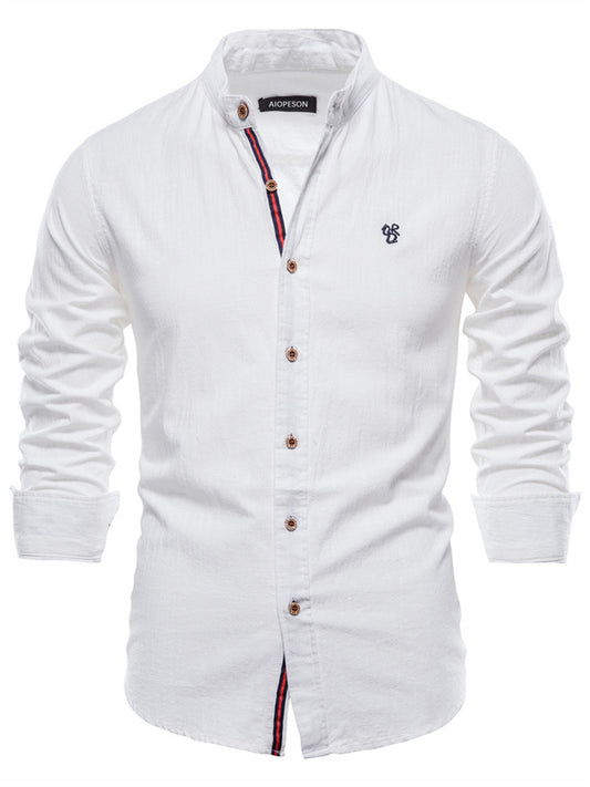 Spring and Summer Slim Shirt Men's Cotton and Linen Casual Fashion Business Solid Color Long-sleeved Shirt