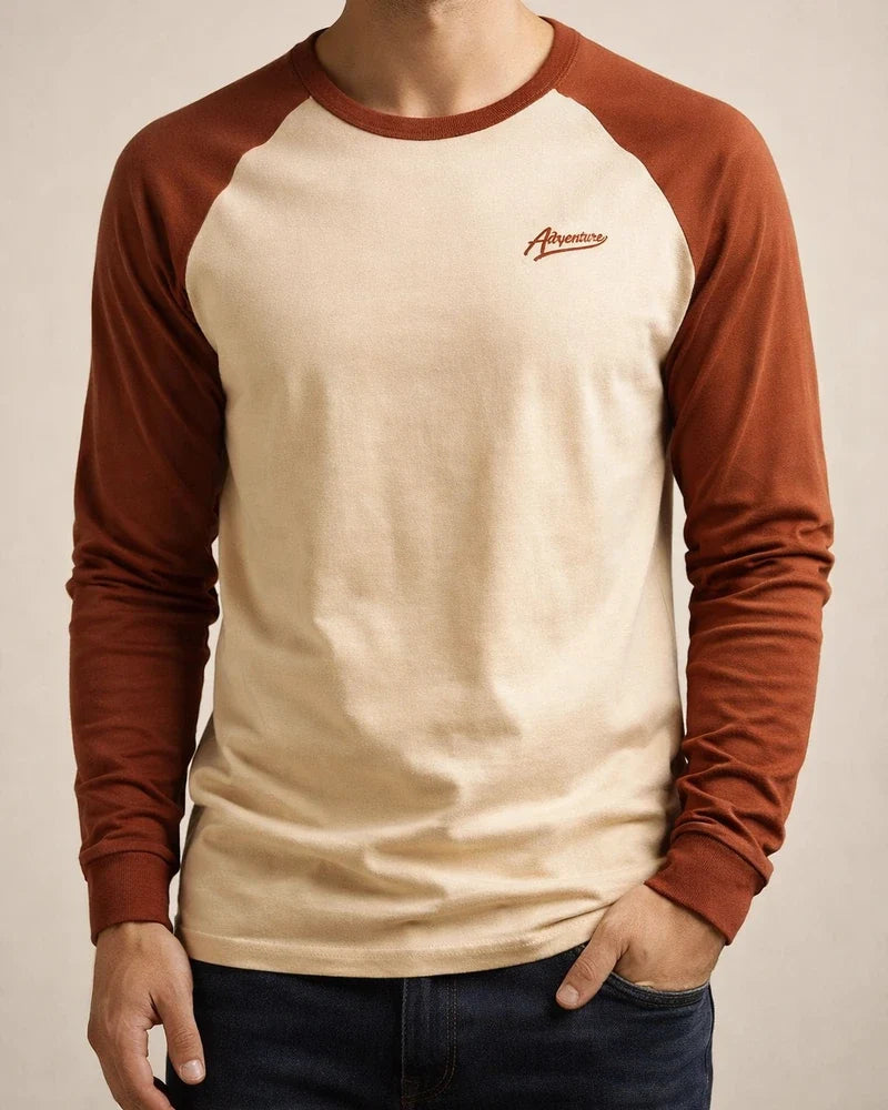 Badge Round Neck Plunge Sleeve Solid Color Men's Bottom Shirt Long-sleeved Spliced T-shirt Men's Casual Men's Cotton T-shirt Shirt | JRSEE:bad134ed-a8c6-4f44-858b-2f1150509afa