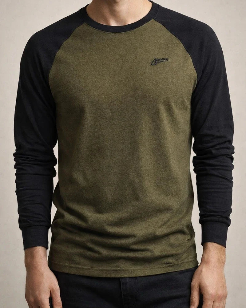 Badge Round Neck Plunge Sleeve Solid Color Men's Bottom Shirt Long-sleeved Spliced T-shirt Men's Casual Men's Cotton T-shirt Shirt | JRSEE:29b6f010-4888-4c34-8758-602eed88dc12