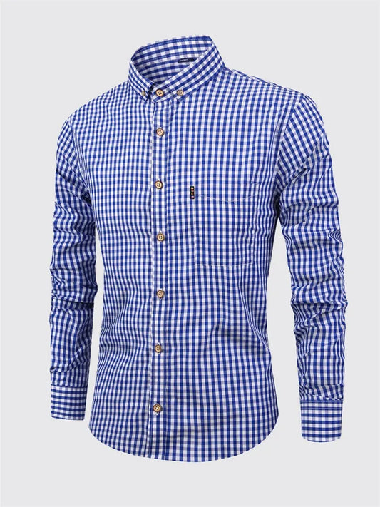 Men's Shirt Cotton Long-sleeved Plaid Shirt Men's Casual Slim Shirt