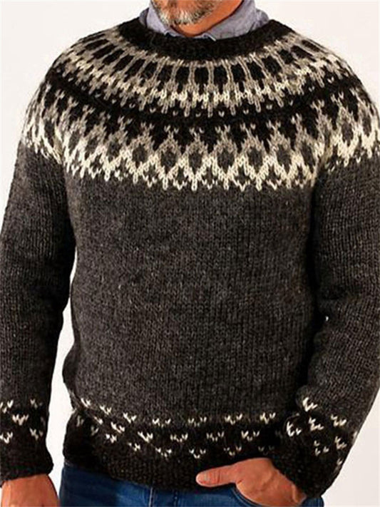 Vintage jacquard Turtleneck Men's Knitted Crewneck Pullover Sweater