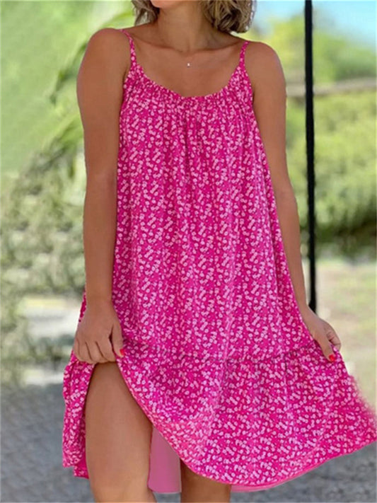 New Explosive U-neck Ruffle Hem Floral Sleeveless Halter Large Size S-5XL Dress Fresh Sweet Style Girls Wind Halter Dress