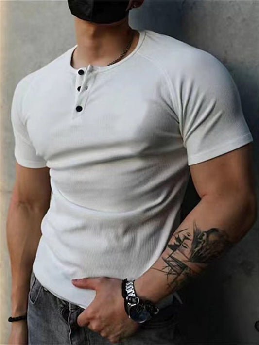 Men's T shirt Tee Henley Shirt Plain Henley Casual Short Sleeve Button-Down Clothing Apparel Classic Casual Esencial