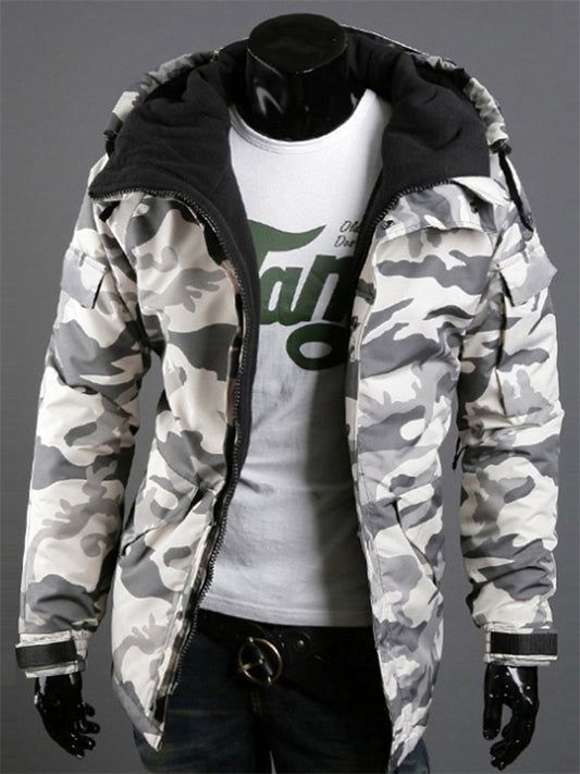 British Slim Collarless Long-sleeved Men's Jacket Men's Casual Camouflage Trend Men's Hooded Jacket