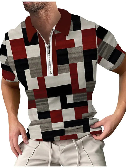 3D Digital Printing Polo Shirt Casual Zipper Short Sleeve Top S M L XL 2XL 3XL 4XL 5XL 6XL