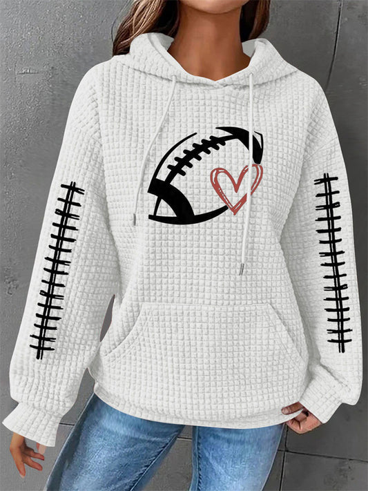 New Arrival Women's Letter Print Hoodie - Waffle Weave Hooded Sweatshirt