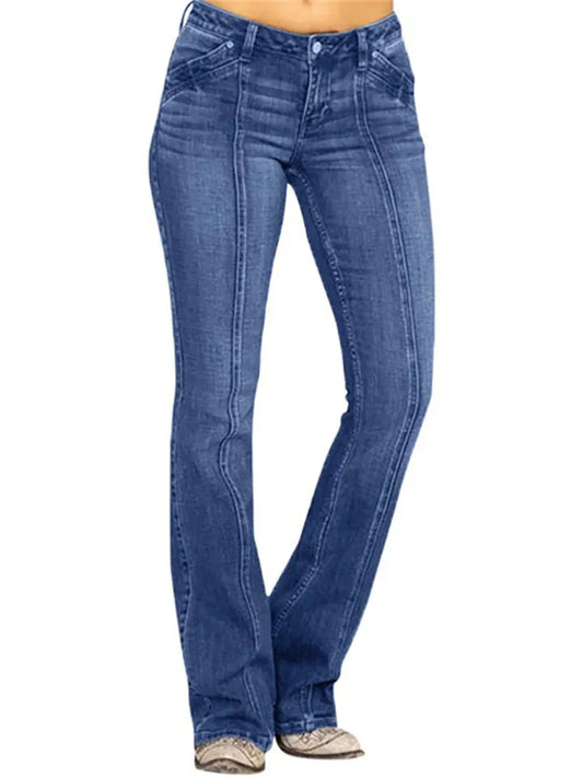 Women's Low-Rise Flared Jeans Solid Color Flared Pants