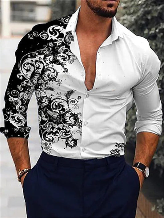 Men's Shirt Floral Print Long Sleeve Button-Down Tops Turndown Green Black Blue Red Brown Daily Holiday Fashion Casual Breathable