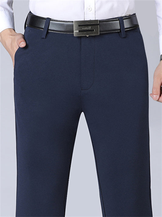 Men's Trousers Flat Front Pants Straight Leg Geometry Stretch No-Iron Formal Business Classic Style Casual Black Royal Blue High Waist Stretchy