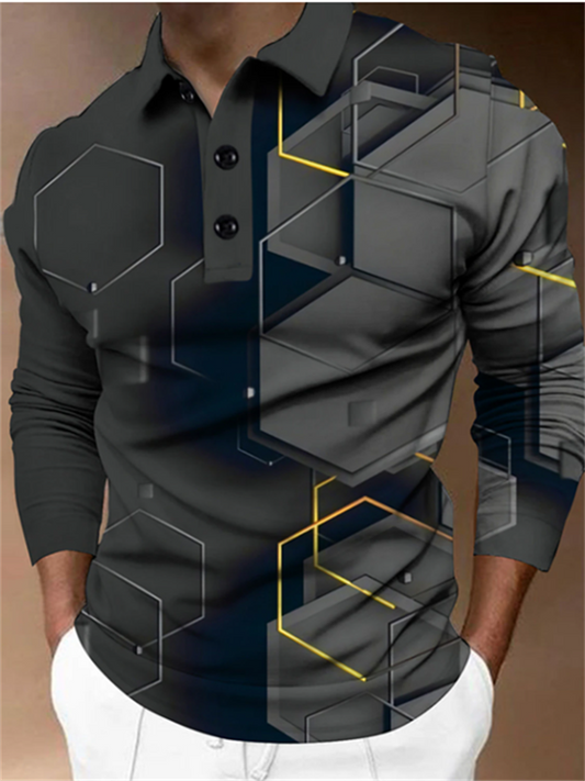 Men's Polo Shirt Golf Shirt Graphic Prints Geometry Turndown Yellow Army Green Red Blue Purple 3D Print Outdoor Street Long Sleeve Button-Down Print Clothing Apparel Fashion Designer Casual Soft