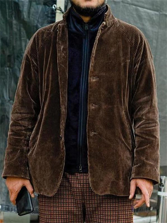 Men's Jacket Brown Fashion Trend Jacket Lapel Cardigan Solid Color Knitted Jacket