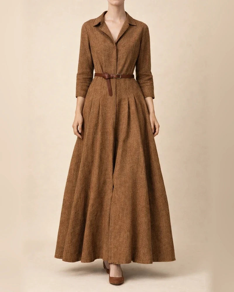 Belt-free Solid Color Loose Long Sleeve Lapel Casual Dress | JRSEE:6825fa3a-1916-4056-aa8f-604e01a5fdaa