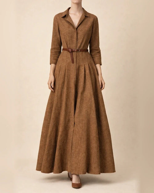 Belt-free Solid Color Loose Long Sleeve Lapel Casual Dress | JRSEE:6825fa3a-1916-4056-aa8f-604e01a5fdaa