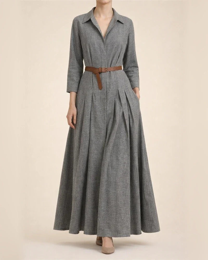 Belt-free Solid Color Loose Long Sleeve Lapel Casual Dress | JRSEE:278c7fab-810e-4033-a64a-bb5bdc30dc64