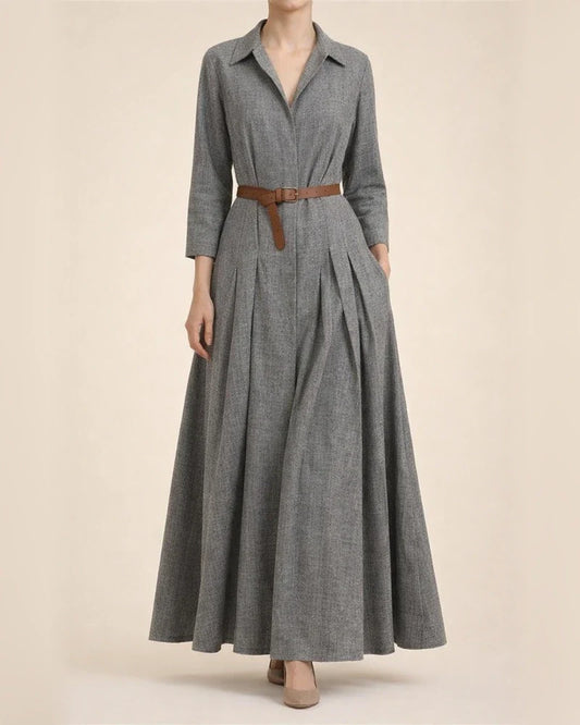 Belt-free Solid Color Loose Long Sleeve Lapel Casual Dress | JRSEE:278c7fab-810e-4033-a64a-bb5bdc30dc64
